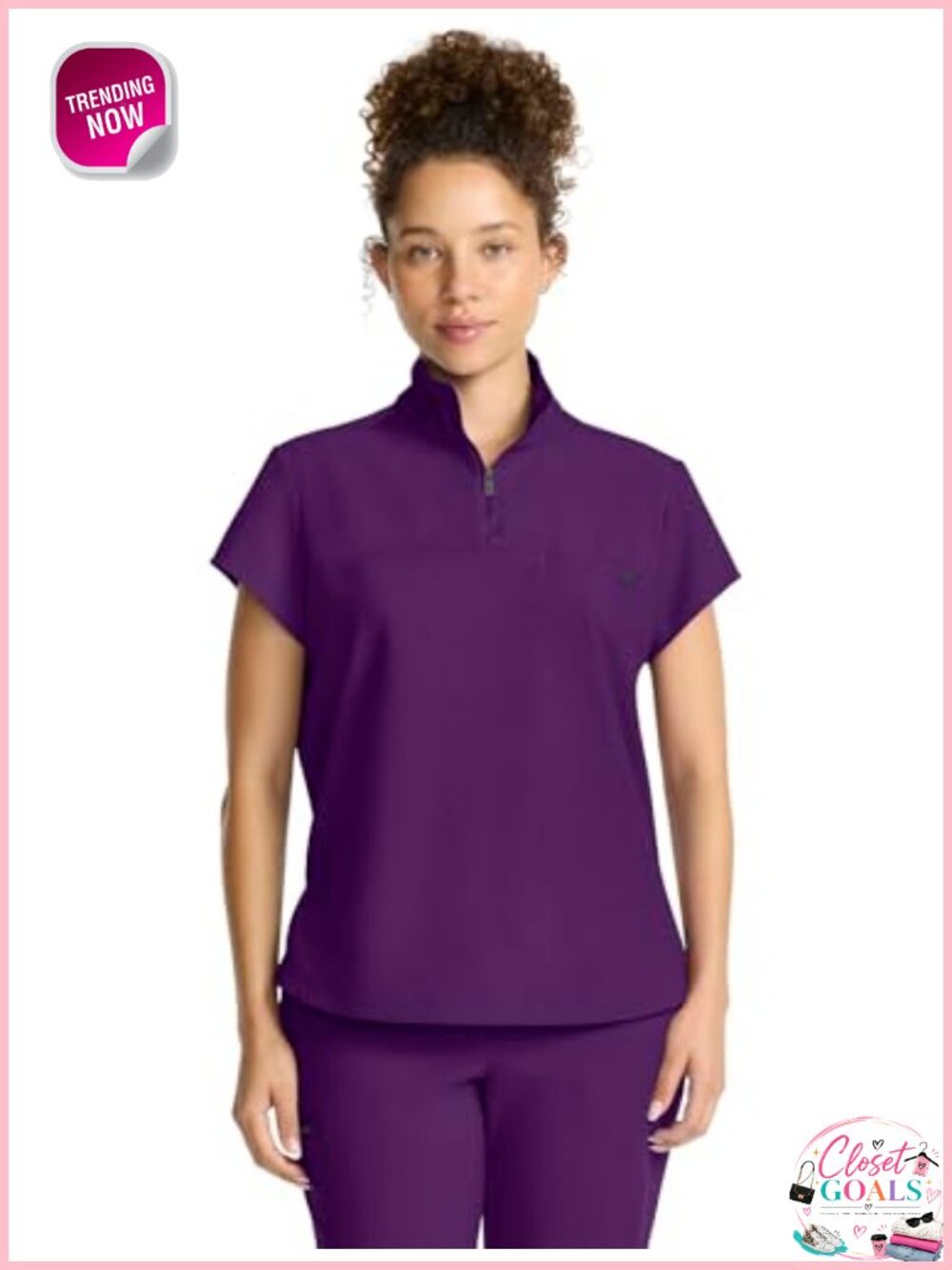 Healing Hands Scrubs Top Stand Collar Zip 360 Stretch Medical